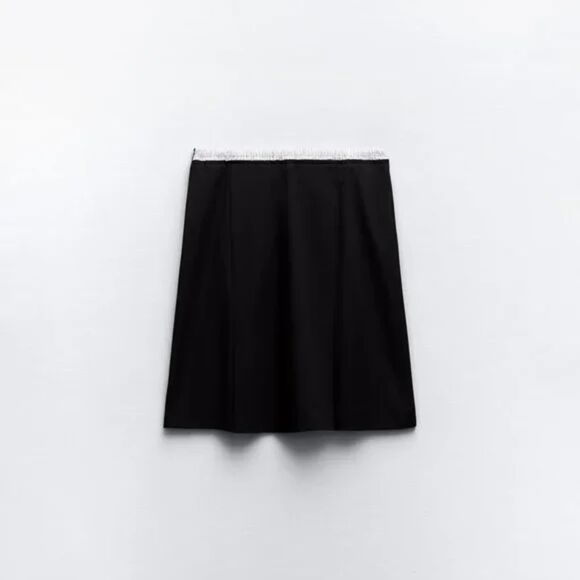 Black White Zara Drawstring Elastic Waist Mixed Combination Striped Boxer Skirt - Picture 6 of 7